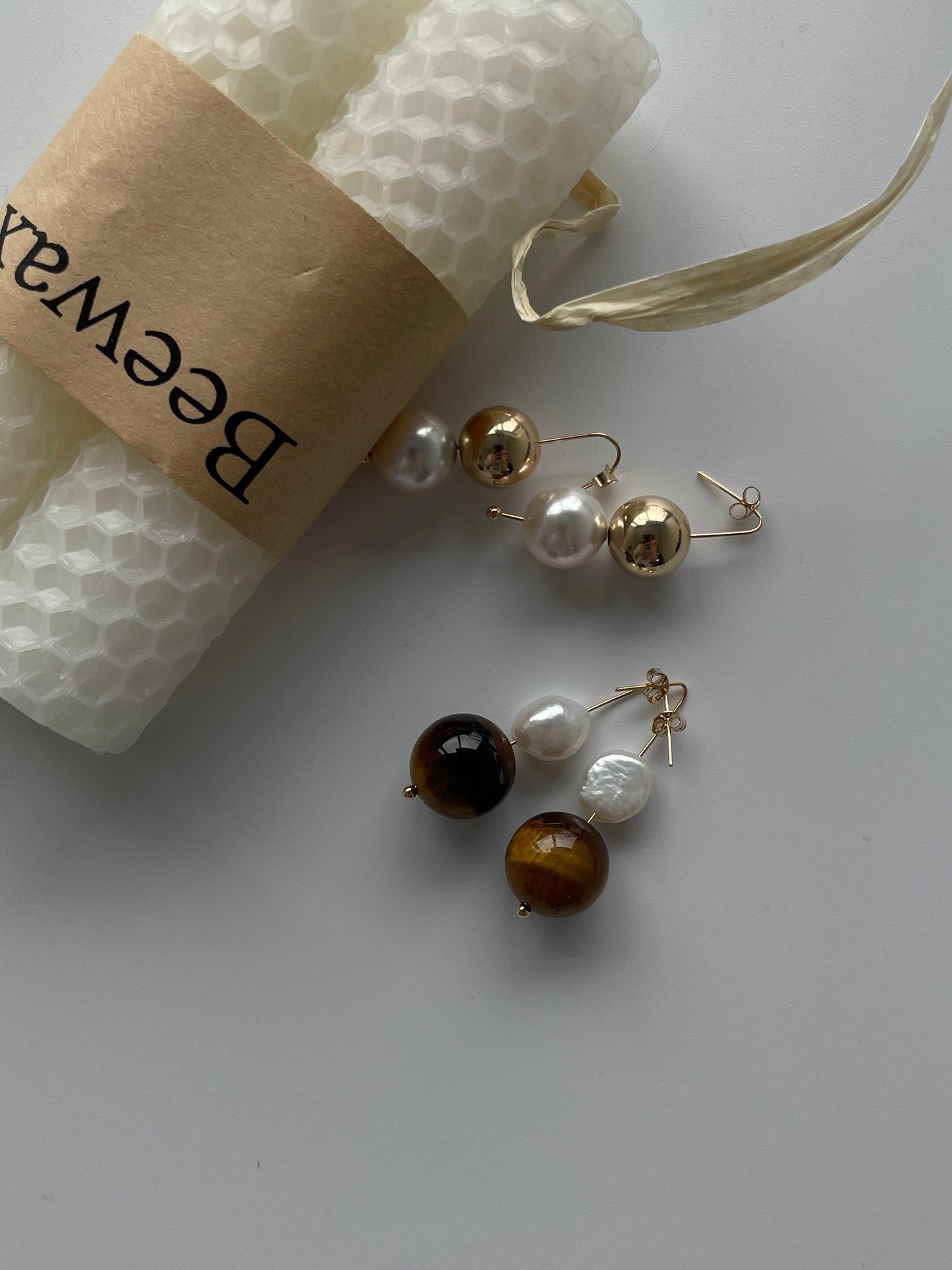 琥珀珍珠耳环