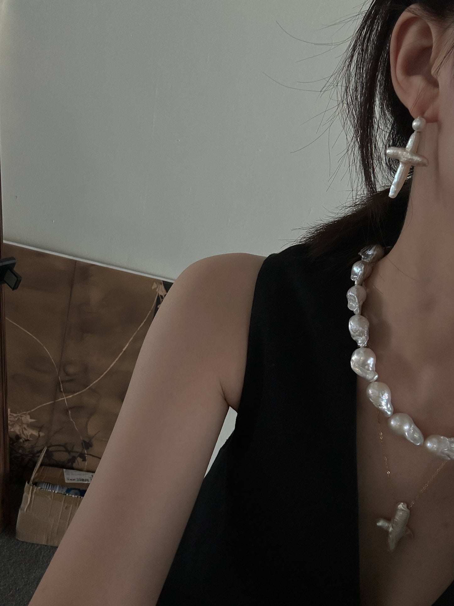 十字架珍珠耳环