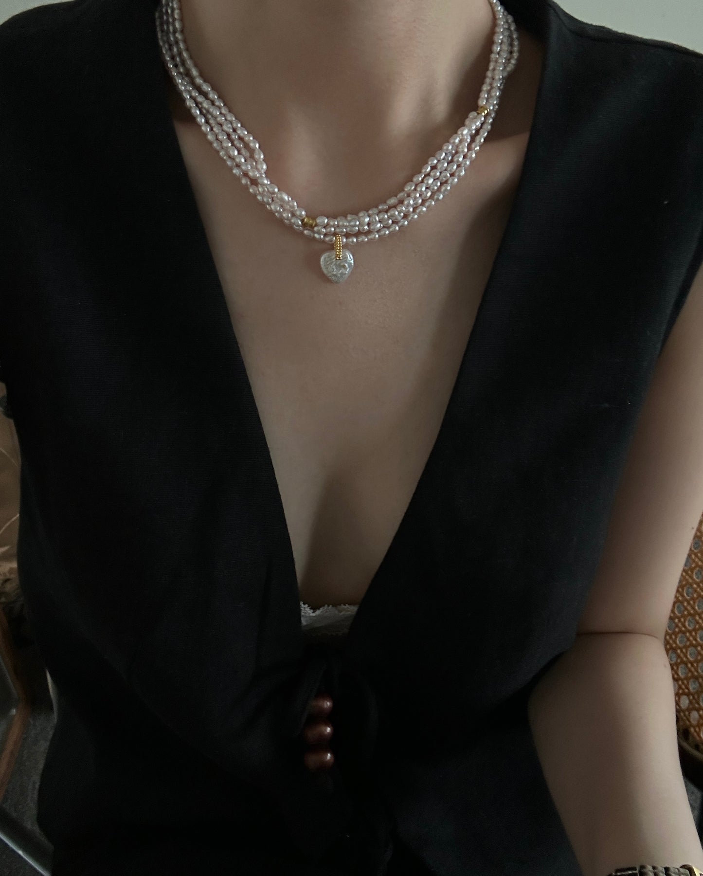 三层仙女粉珍珠项链